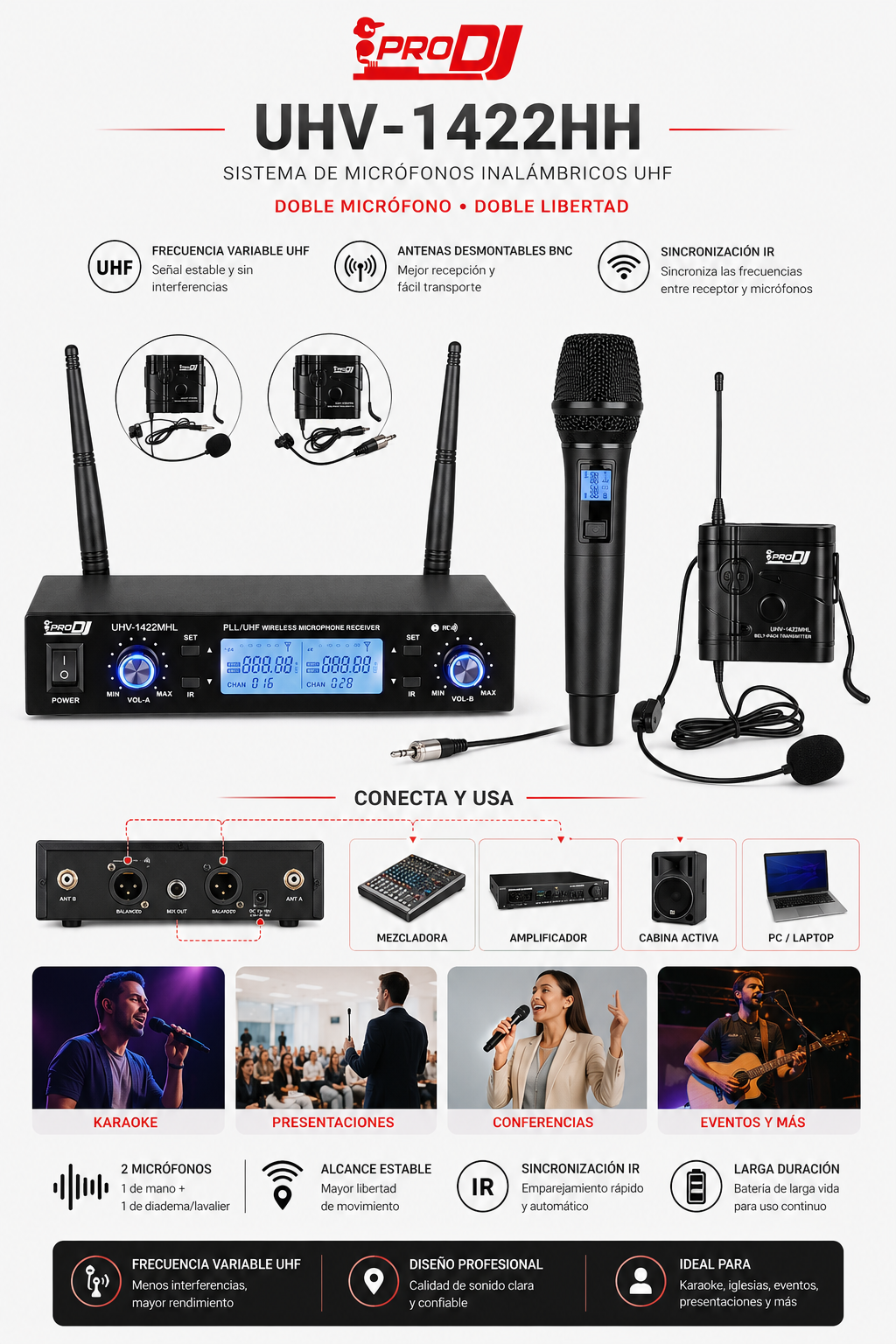 Miniatura 2 de Microfono Inalambrico Doble Pro DJ UHV-1422M